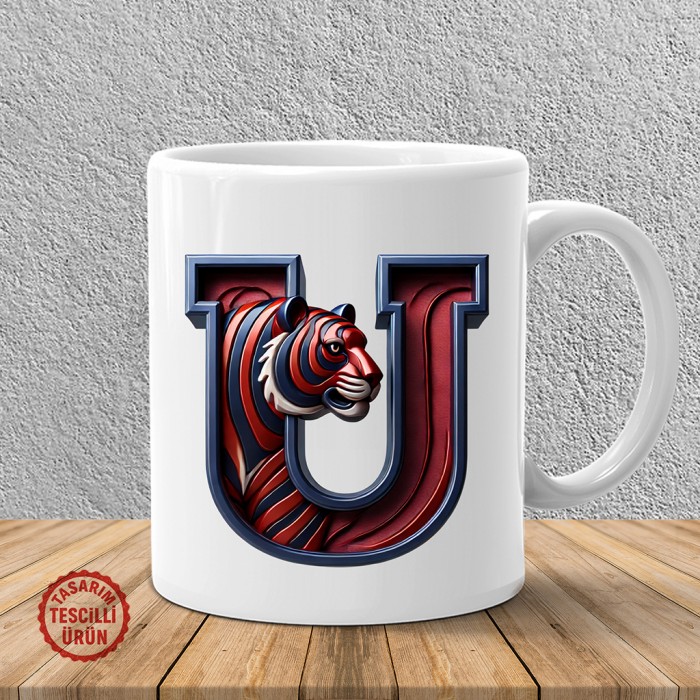"U" Bordo Mavi Kaplan Harf Kupa Bardak
