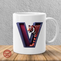 "V" Bordo Mavi Kaplan Harf Kupa Bardak