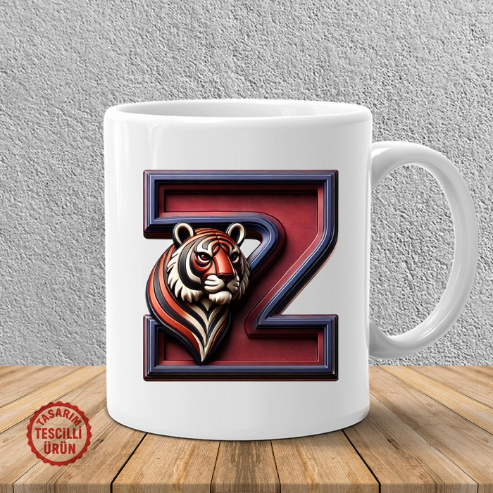 "Z" Bordo Mavi Kaplan Harf Kupa Bardak