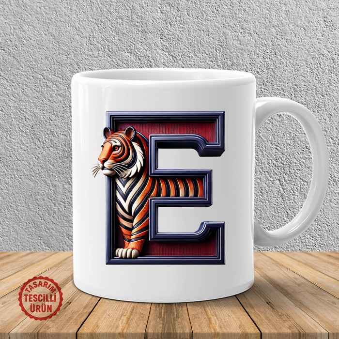 "E" Bordo Mavi Kaplan Harf Kupa Bardak