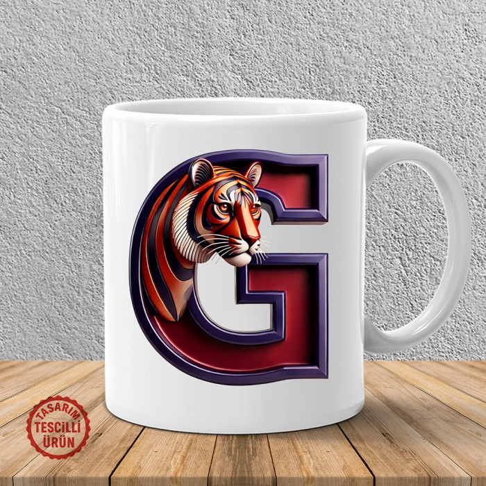 "G" Bordo Mavi Kaplan Harf Kupa Bardak