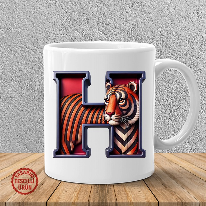 "H" Bordo Mavi Kaplan Harf Kupa Bardak