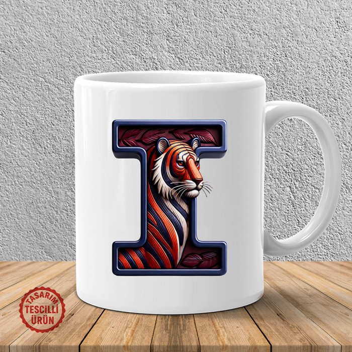 "I" Bordo Mavi Kaplan Harf Kupa Bardak