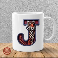 "J" Bordo Mavi Kaplan Harf Kupa Bardak