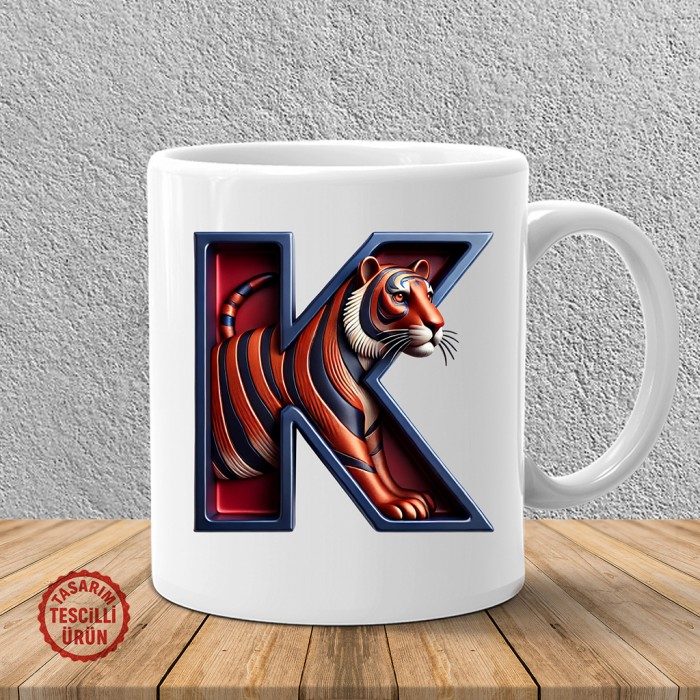 "K" Bordo Mavi Kaplan Harf Kupa Bardak