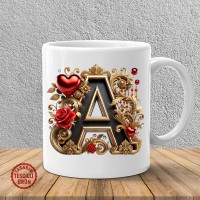 "A" Gold Siyah Kalp Harf Kupa Bardak