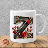 "Z" Gold Siyah Kalp Harf Kupa Bardak