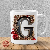 "G" Gold Siyah Kalp Harf Kupa Bardak