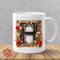 "H" Gold Siyah Kalp Harf Kupa Bardak