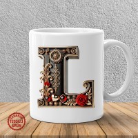 "L" Gold Siyah Kalp Harf Kupa Bardak