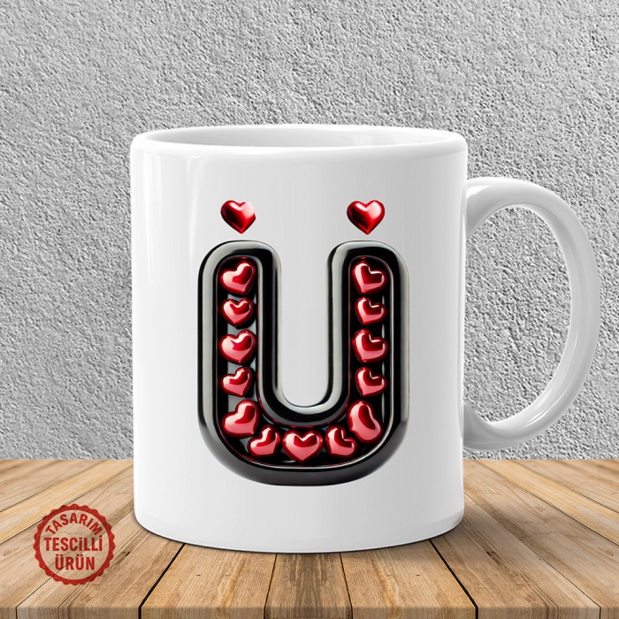 "Ü" Kalpli Harf Kupa Bardak