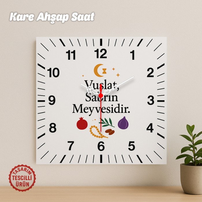 Vuslat Sabrın Meyvesidir Kare Ahşap Saat