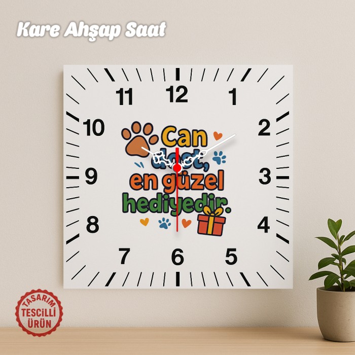 Can Dost En Güzel Hediyedir Kare Ahşap Saat