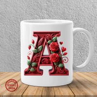 "A" Kırmızı Güllü Harf Kupa Bardak