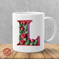 "L" Kırmızı Güllü Harf Kupa Bardak