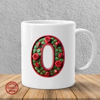 "O" Kırmızı Güllü Harf Kupa Bardak