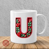 "U" Kırmızı Güllü Harf Kupa Bardak