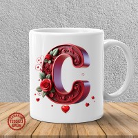 "Ç" Kırmızı Güllü Harf Kupa Bardak
