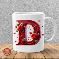"D" Kırmızı Güllü Harf Kupa Bardak