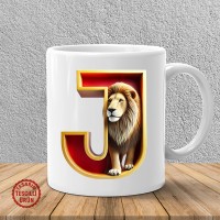 "J" Sarı Kırmızı Aslan Harf Kupa Bardak