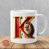 "K" Sarı Kırmızı Aslan Harf Kupa Bardak