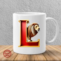 "L" Sarı Kırmızı Aslan Harf Kupa Bardak