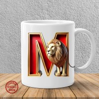 "M" Sarı Kırmızı Aslan Harf Kupa Bardak