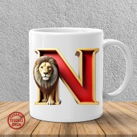 "N" Sarı Kırmızı Aslan Harf Kupa Bardak