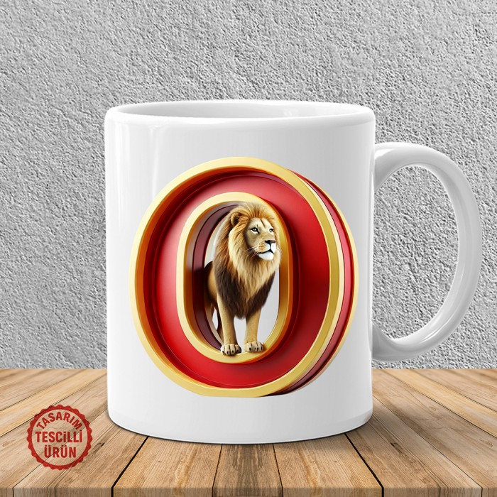 "O" Sarı Kırmızı Aslan Harf Kupa Bardak