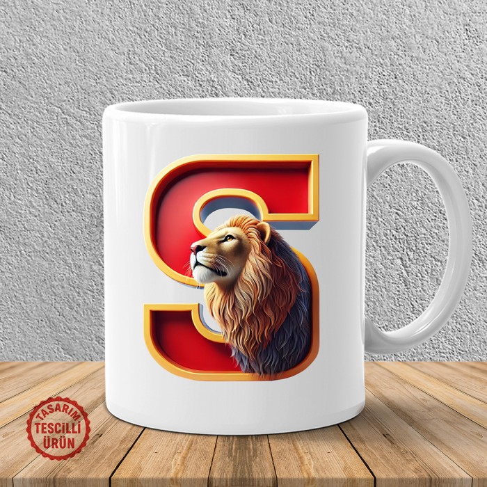 "S" Sarı Kırmızı Aslan Harf Kupa Bardak