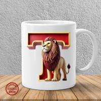 "T" Sarı Kırmızı Aslan Harf Kupa Bardak