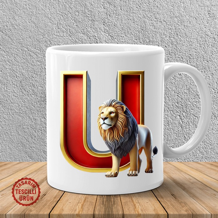 "U" Sarı Kırmızı Aslan Harf Kupa Bardak