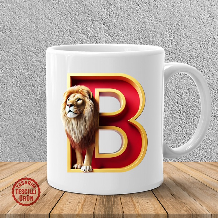"B" Sarı Kırmızı Aslan Harf Kupa Bardak