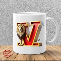 "V" Sarı Kırmızı Aslan Harf Kupa Bardak