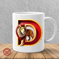 "D" Sarı Kırmızı Aslan Harf Kupa Bardak