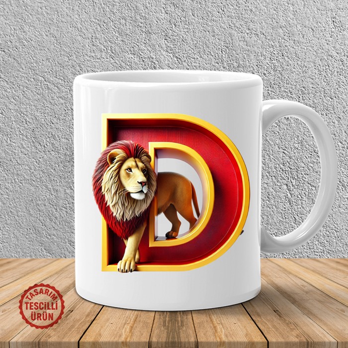 "D" Sarı Kırmızı Aslan Harf Kupa Bardak