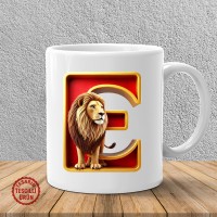 "E" Sarı Kırmızı Aslan Harf Kupa Bardak