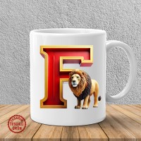 "F" Sarı Kırmızı Aslan Harf Kupa Bardak