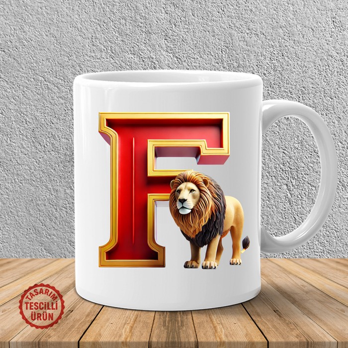 "F" Sarı Kırmızı Aslan Harf Kupa Bardak