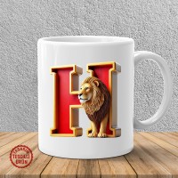 "H" Sarı Kırmızı Aslan Harf Kupa Bardak