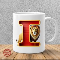 "L" Sarı Kırmızı Aslan Harf Kupa Bardak