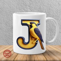 "J" Sarı Lacivert Kanarya Harf Kupa Bardak