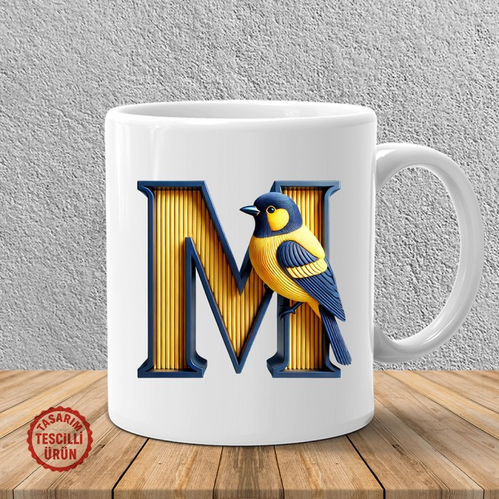 "M" Sarı Lacivert Kanarya Harf Kupa Bardak