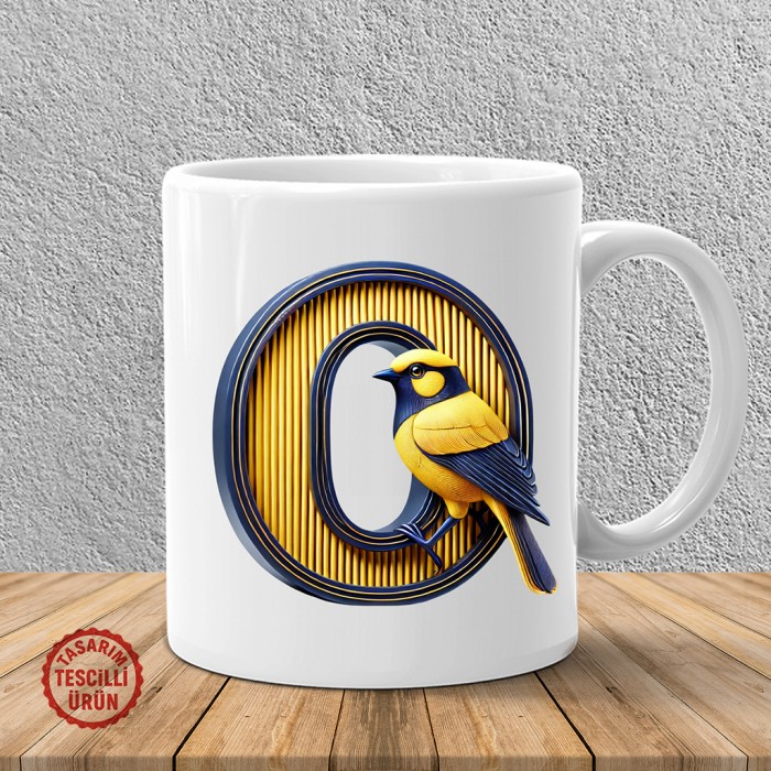 "O" Sarı Lacivert Kanarya Harf Kupa Bardak