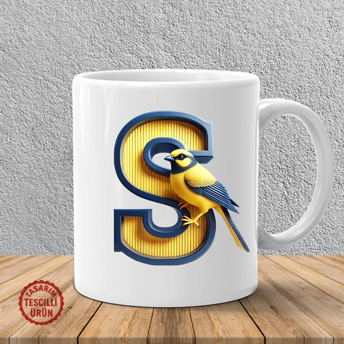 "S" Sarı Lacivert Kanarya Harf Kupa Bardak