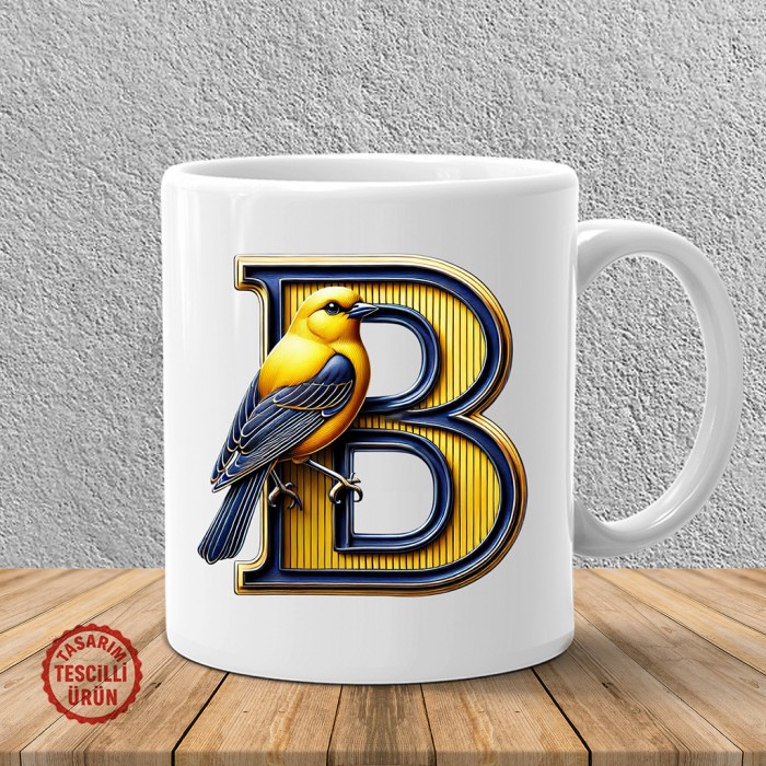 "B" Sarı Lacivert Kanarya Harf Kupa Bardak