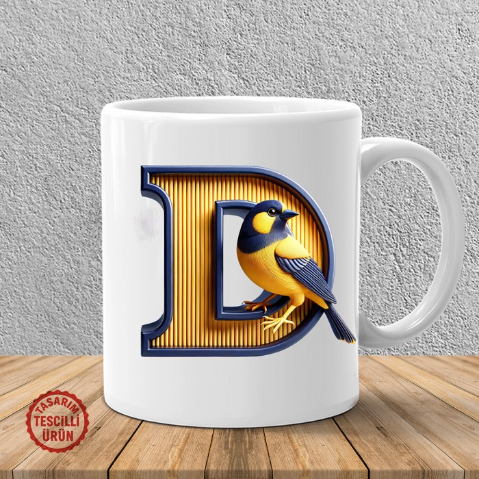 "D" Sarı Lacivert Kanarya Harf Kupa Bardak