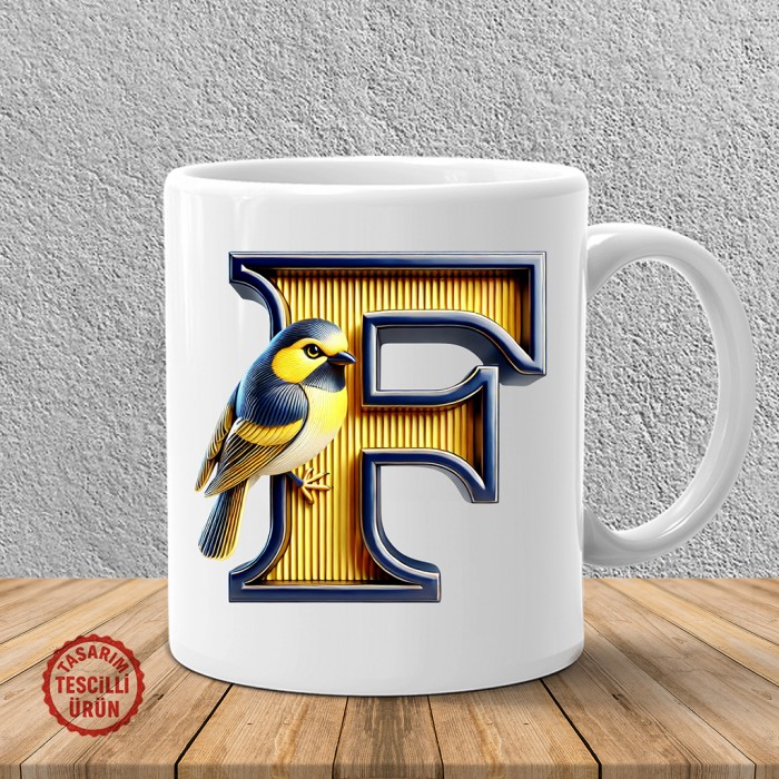 "F" Sarı Lacivert Kanarya Harf Kupa Bardak