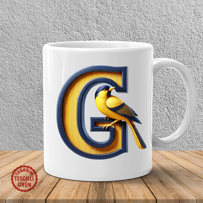 "G" Sarı Lacivert Kanarya Harf Kupa Bardak