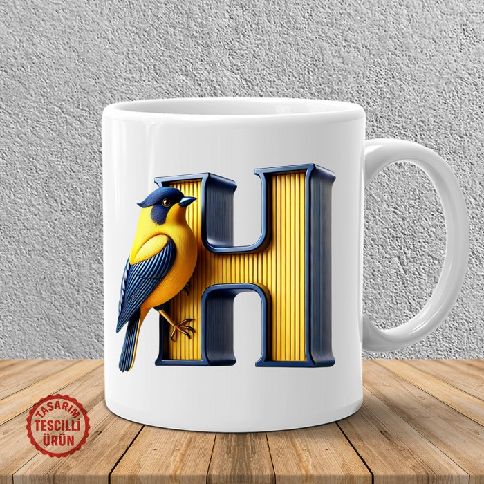 "H" Sarı Lacivert Kanarya Harf Kupa Bardak